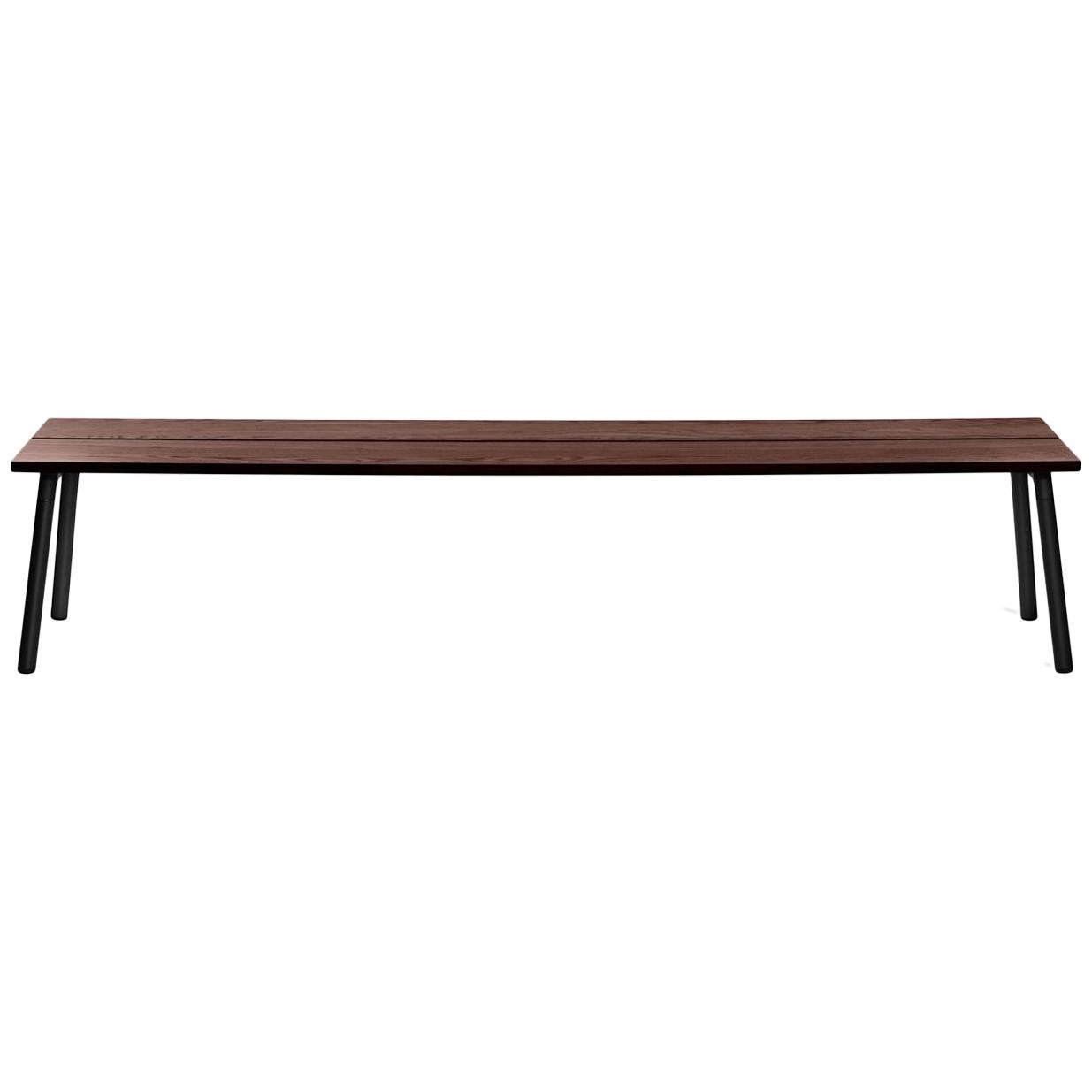Emeco Run 4-Seat Bench in Black Powder-Coat and Walnut by Sam Hecht & Kim Colin