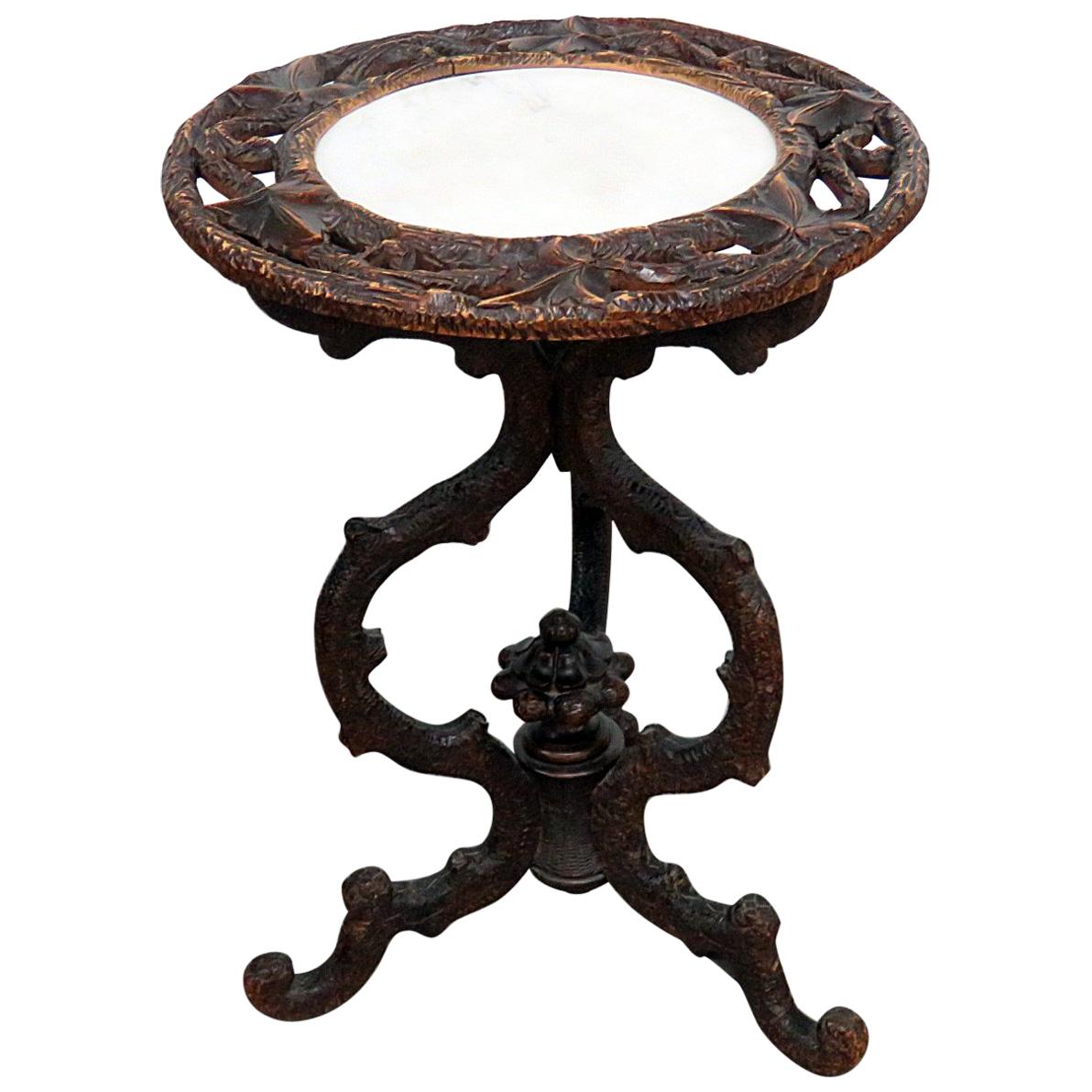 Late 1800s Carved German Black Forest Calling Card Table 
