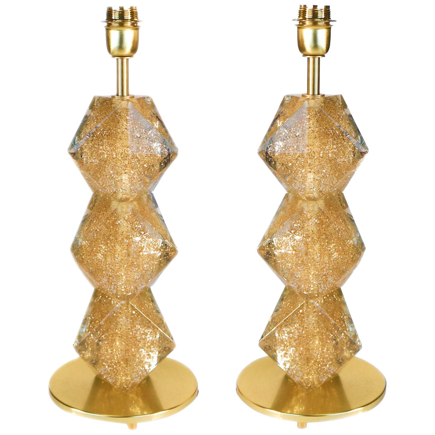 Alberto Donà Mid-Century Modern Gold Pair of Murano Glass Table Lamps Gold, 1992 For Sale