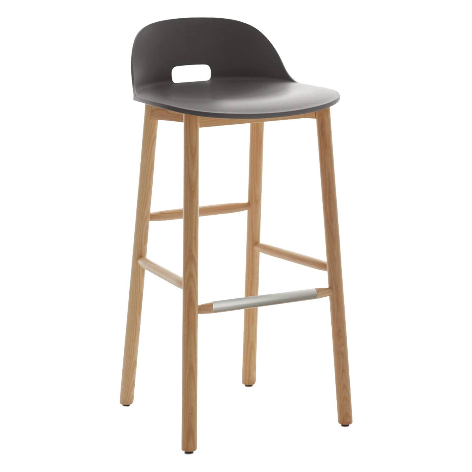 Emeco Alfi Barstool in Gray and Ash with Low Back by Jasper Morrison