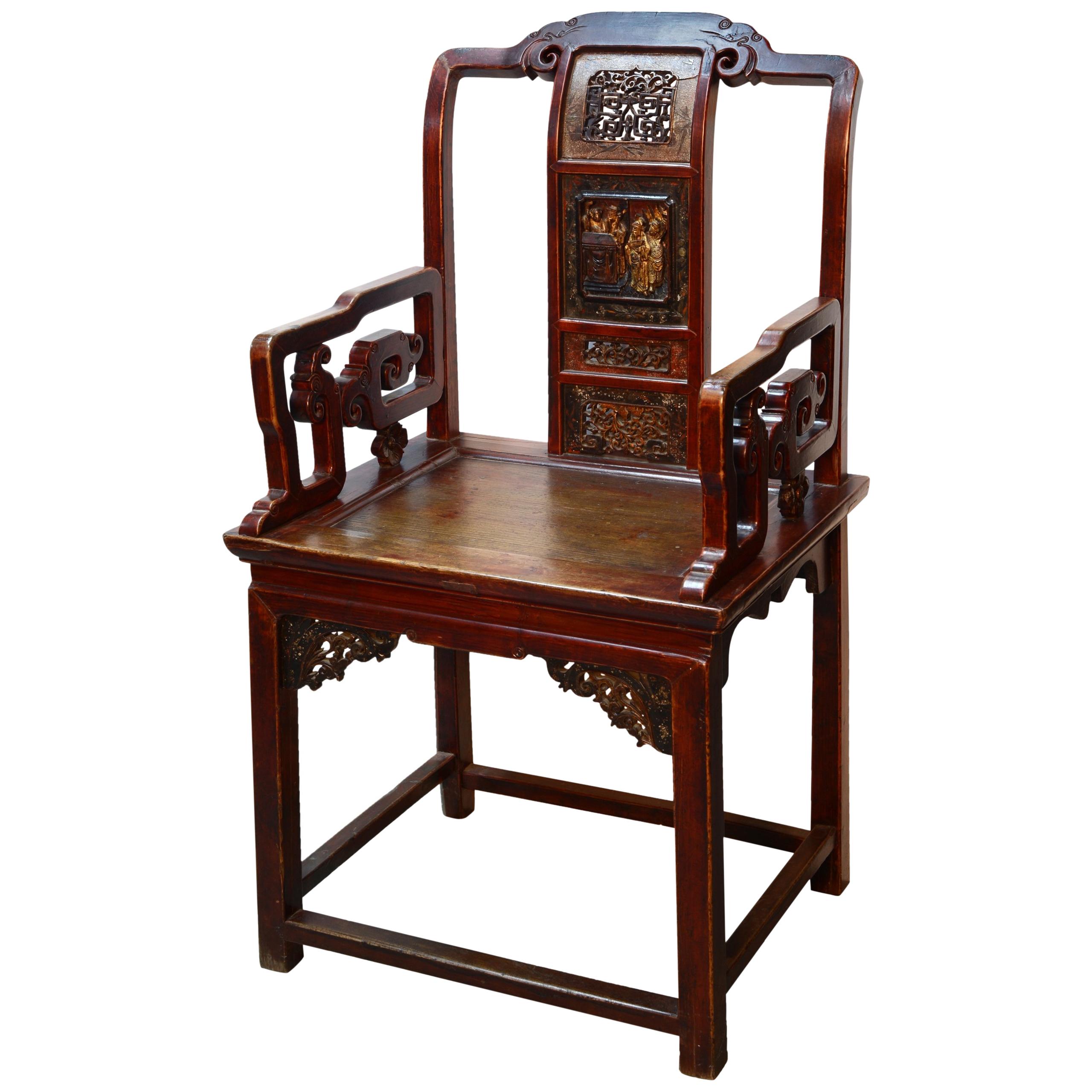 Oriental Chair, Lacquered Wood, 19th Century