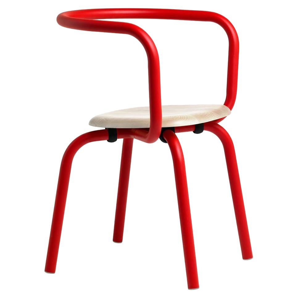 Emeco Parrish Side Chair in Red Powder-Coat and Ash by Konstantin Grcic