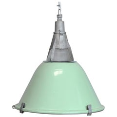 Green Enameled Industrial Pendant Light, 1950s