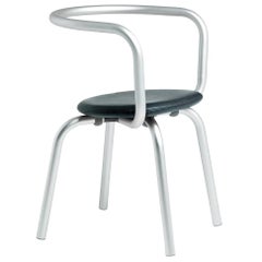 Emeco Parrish Side Chair in Aluminum and Black Leather by Konstantin Grcic