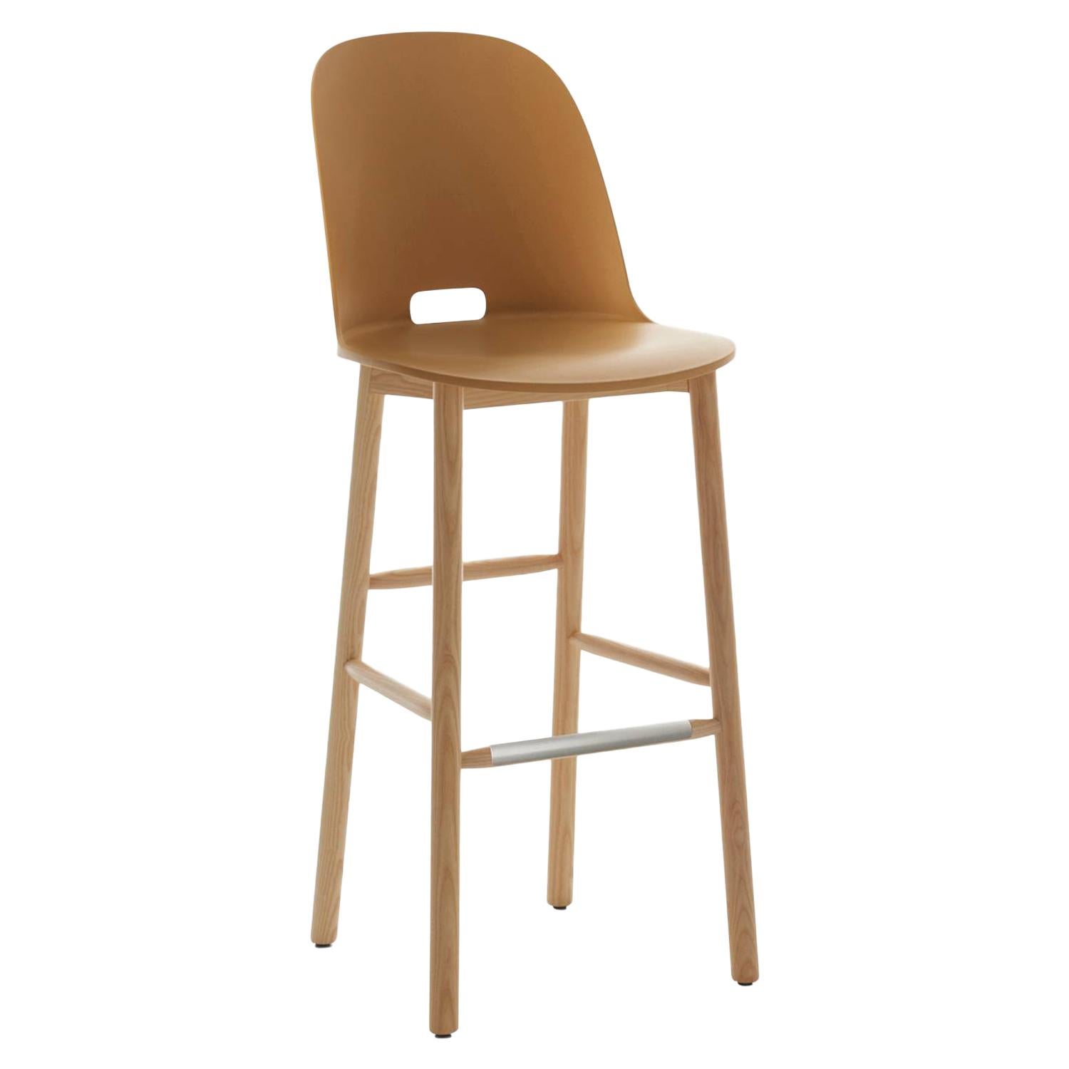 Emeco Alfi Barstool in Sand and Ash with High Back by Jasper Morrison