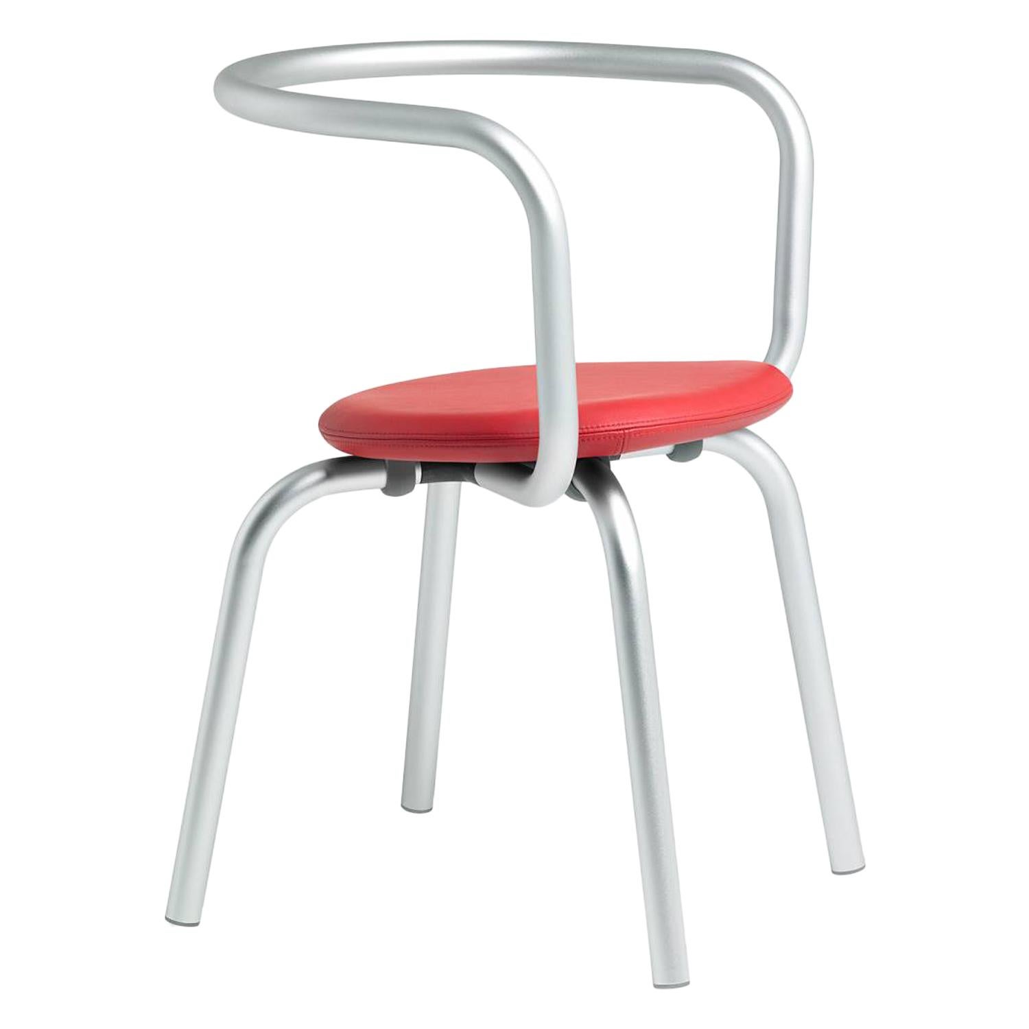 Emeco Parrish Side Chair in Aluminum & Red Leather by Konstantin Grcic