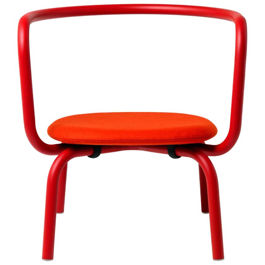 Emeco Parrish Lounge Chair in Red Powder-Coat & Red Leather by Konstantin Grcic