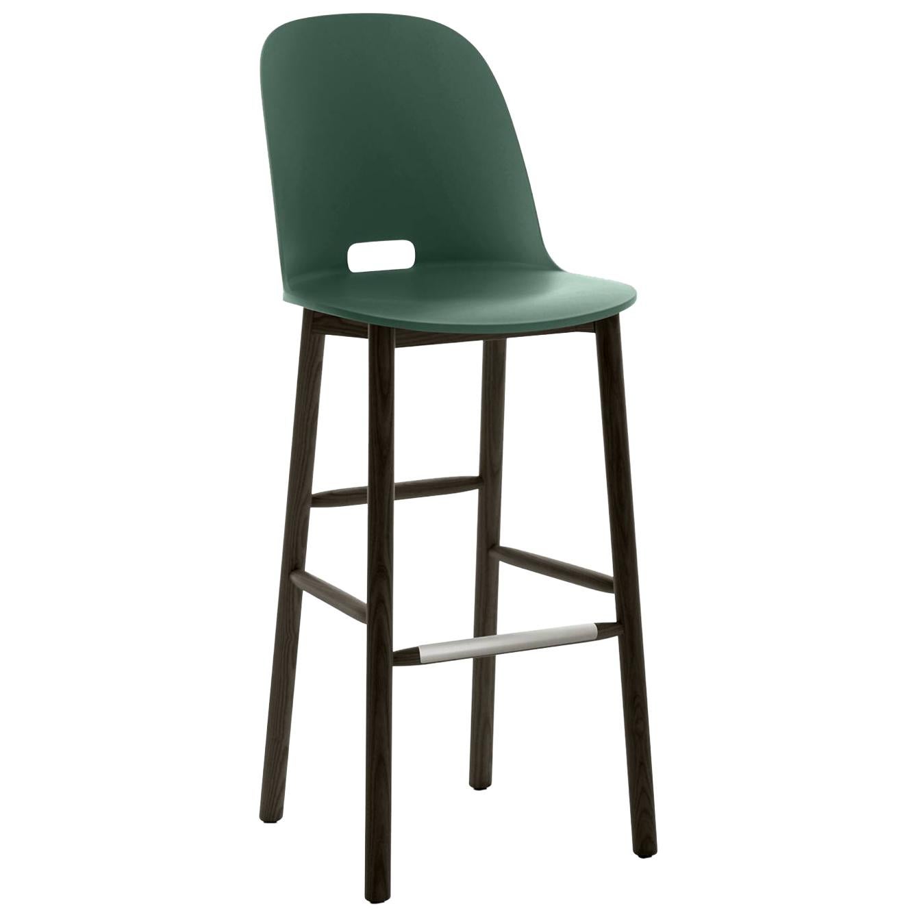 Emeco Alfi Barstool in Green and Dark Ash with High Back by Jasper Morrison For Sale
