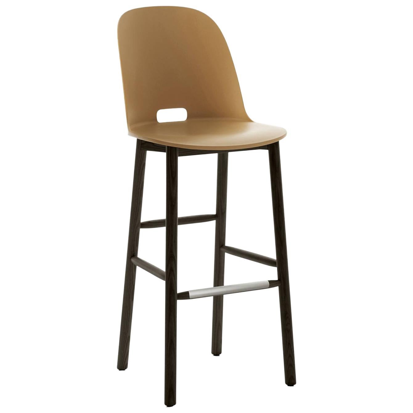 Emeco Alfi Barstool in Sand and Dark Ash with High Back by Jasper Morrison