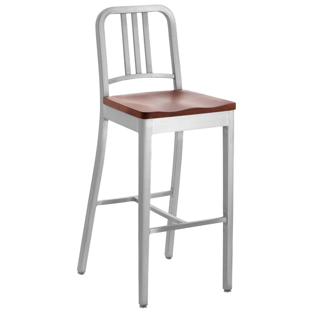 Emeco Navy Barstool in Brushed Aluminum & Cherry by Us Navy