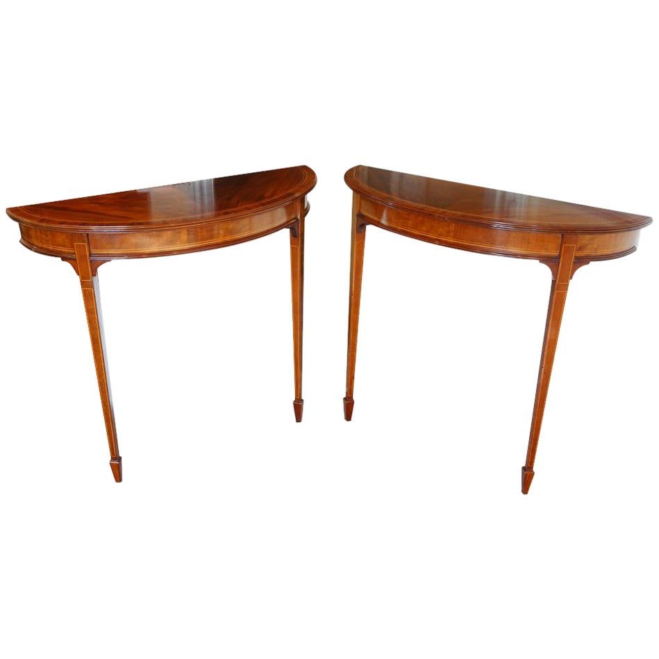 Pair of Edwardian Mahogany Demilune Tables