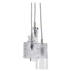 Three-Piece Set of Mouth Blown Etched Crystal Pendant Lamps, Silver