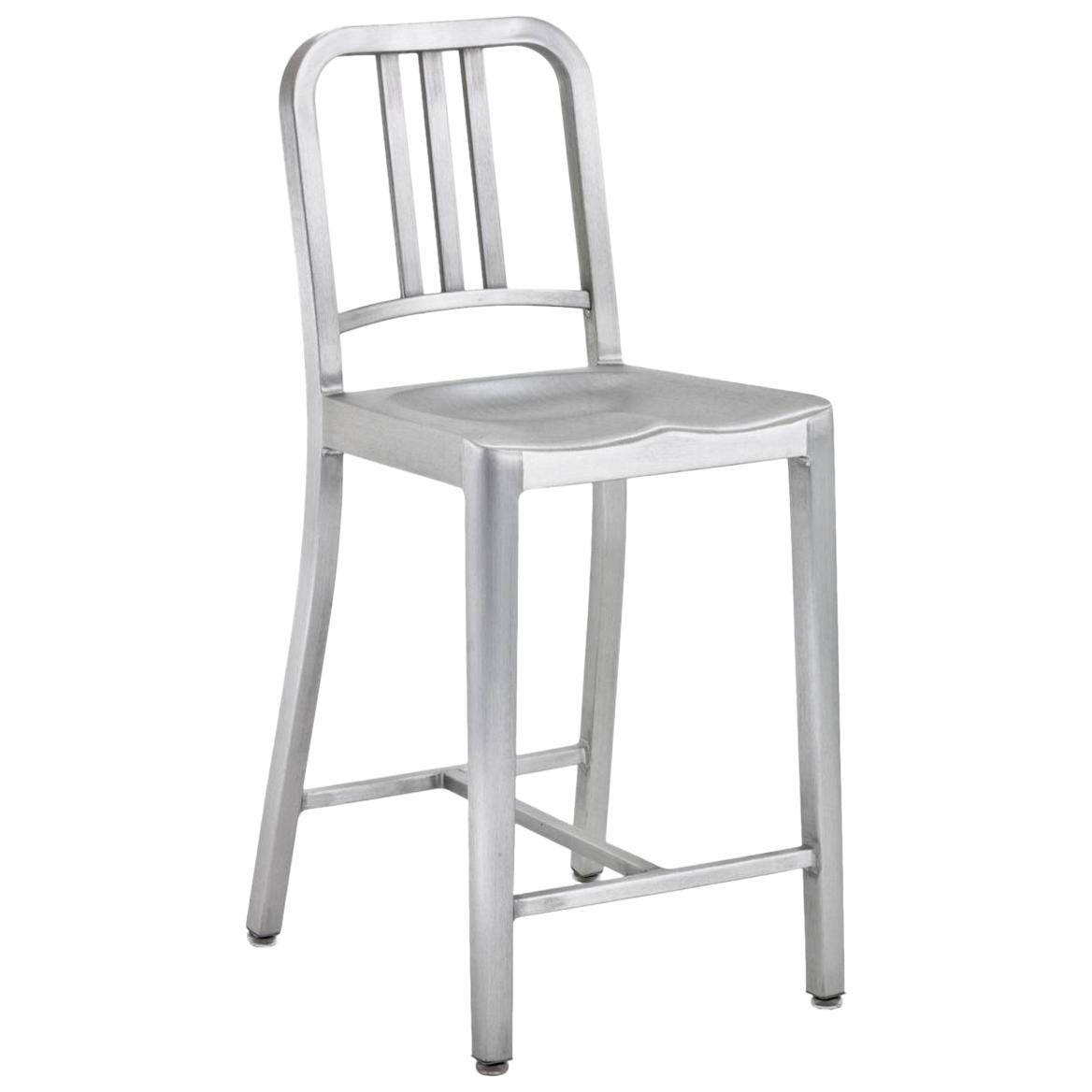 Emeco Navy Counter Stool in Brushed Aluminum by US Navy For Sale