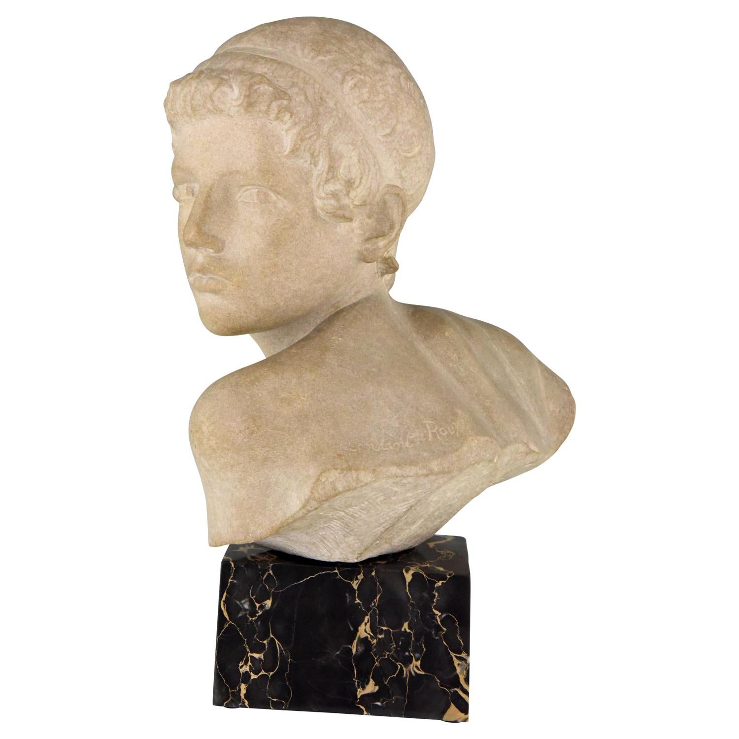 Art Deco Marble Bust of a Boy the Child Achilles Constant Roux, 1920