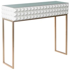 Contemporary Diamond Point Resin Gold White Lacquered Iron Spanish Console, 2016