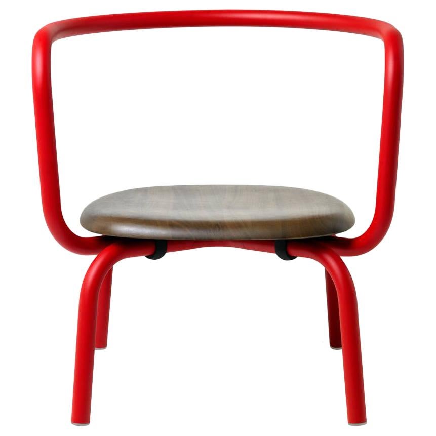 Emeco Parrish Lounge Chair in Red Powder-Coat and Walnut by Konstantin Grcic