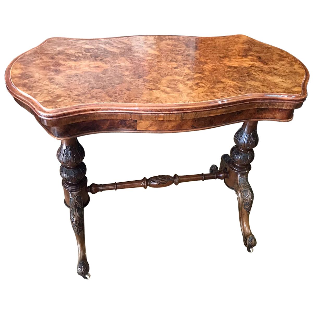 19th Century Victorian Burr Walnut Serpentine Card Table