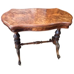 19th Century Victorian Burr Walnut Serpentine Card Table