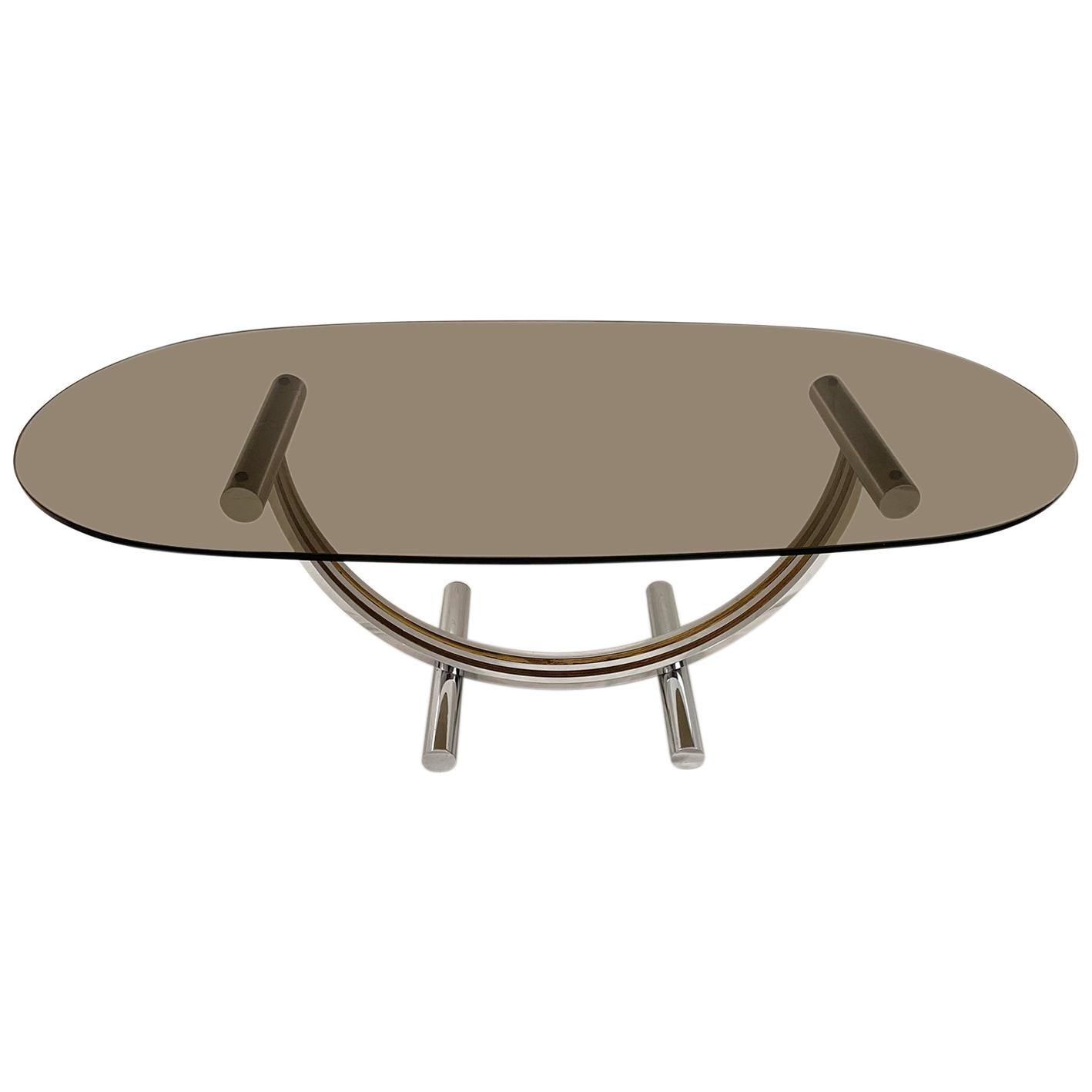 Romeo Rega Chrome, Brass and Glass Coffee Table For Sale