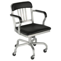 Poltrona girevole Emeco Navy in alluminio lucido con schienale a barra by Us Navy
