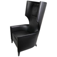 Stanley Friedman for Brueton Black Leather Wing Chair
