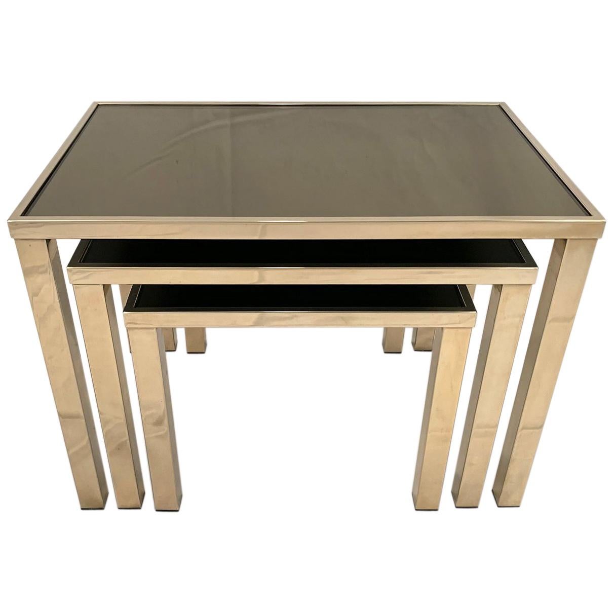 Set of 23-Karat Gold-Plated Nesting Tables by Belgo Chrome For Sale