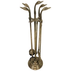 Neoclassical Fireplace Tools in Brass with Duck Heads, French, circa 1960 