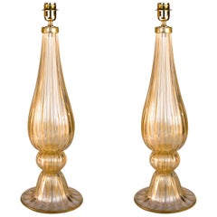 Alberto Donà Crystal and Gold Italian Pair of Murano Glass Table Lamps, 1992s