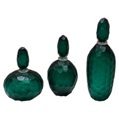 Mid-Century Modern Green Murano Glass Bottles Molato Murano Glass, 1980s