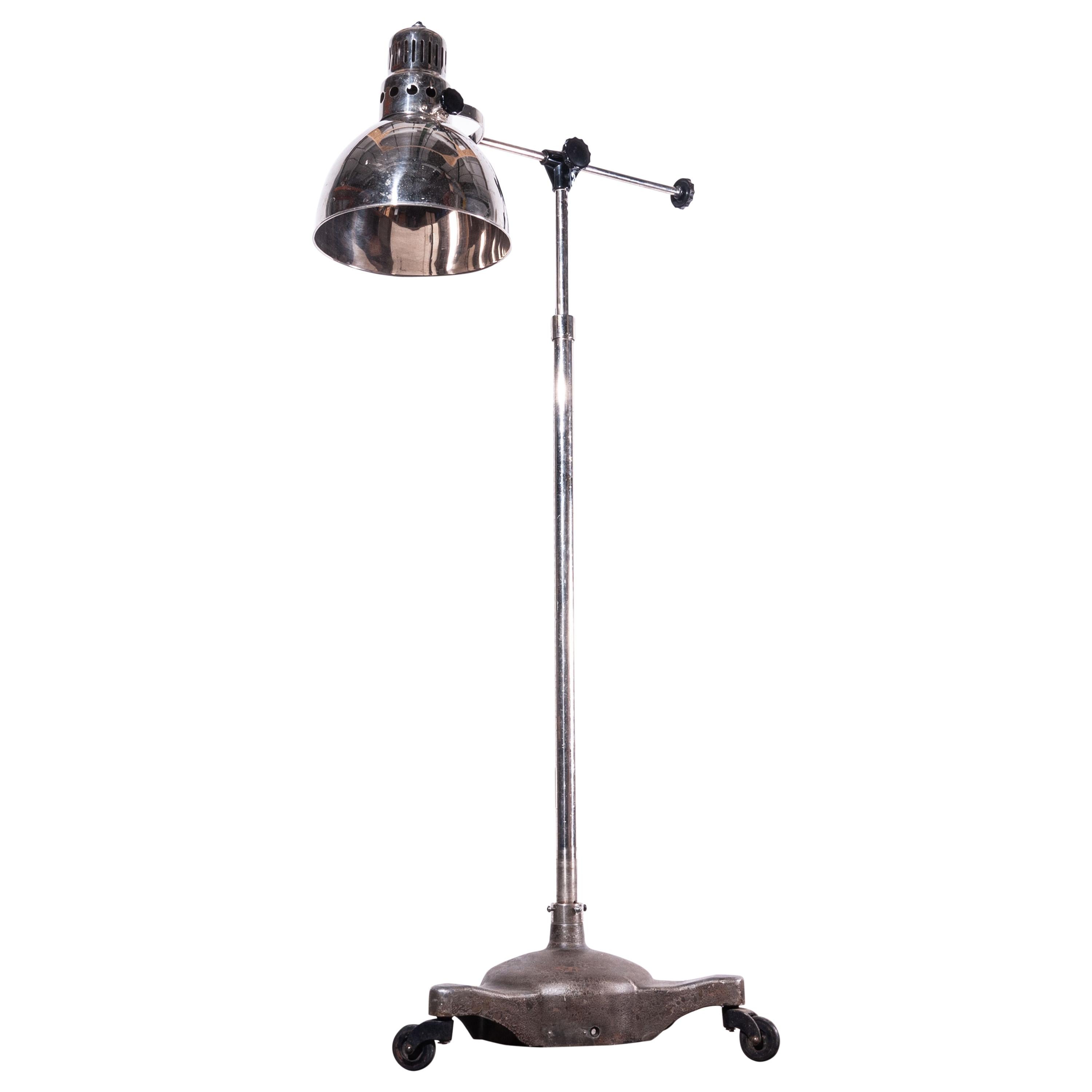 1950s Industrial Adjustable Chrome Floor Standing Lamp, Light, Swivel Base