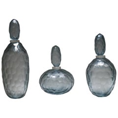 Alberto Donà Gray Engraved Murano Glass Bottles Molato, 1980s