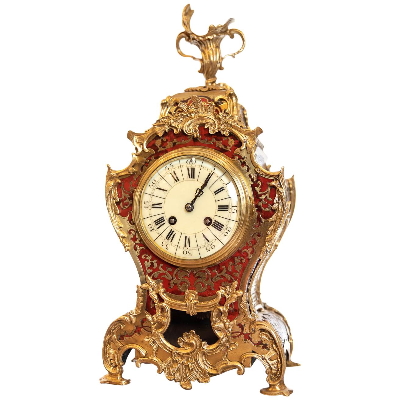 Late 19th Century, French Red Tortoise Shell Mantel Clock For Sale