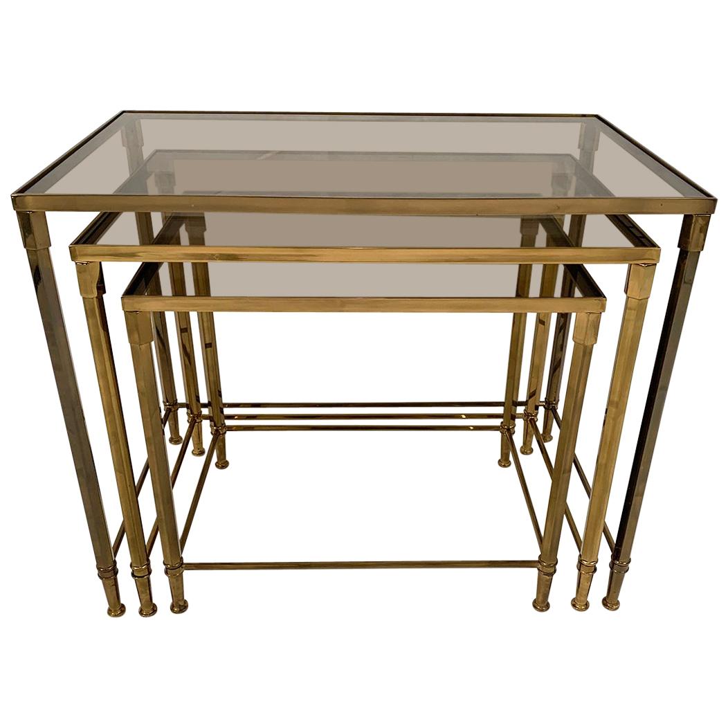 MidCentury Glass and Brass Nesting Tables by Design Institute America