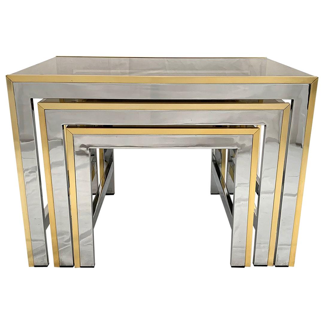 Chrome and Brass Nesting Table by Renato Zevi