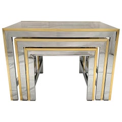 Vintage Chrome and Brass Nesting Table by Renato Zevi