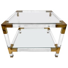 Square End Table, Lucite and Brass, 1970