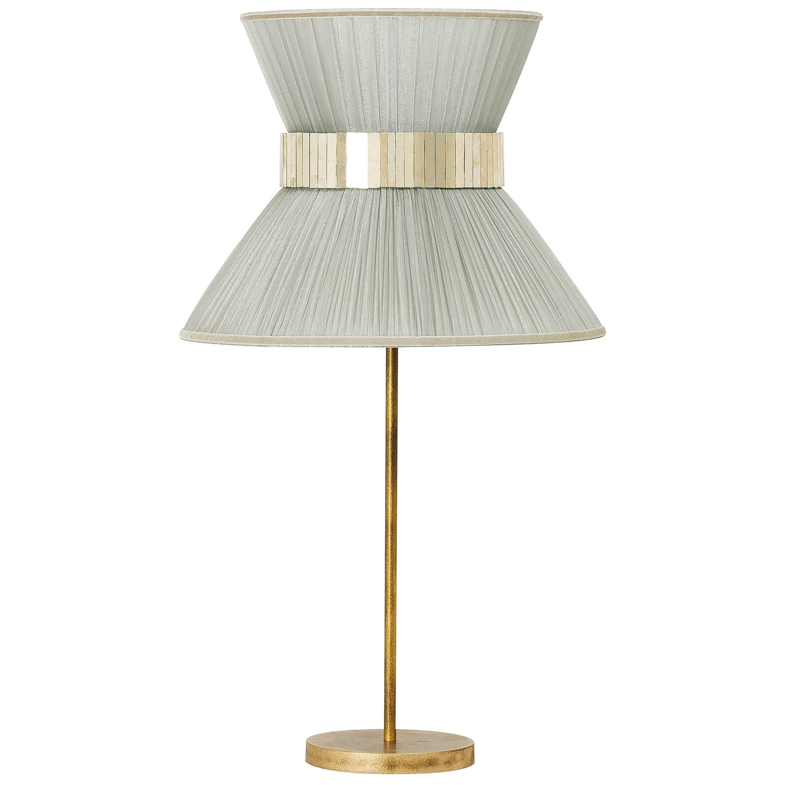 Tiffany Contemporary Table Lamp Silver Silk Silvered Glass Brass Canopy