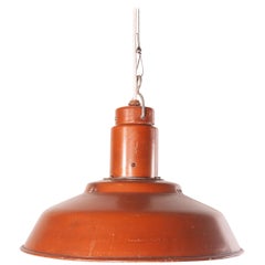 1960s Industrial Weathered Ceiling Pendant Lamp, Light Shades, Burnt Red