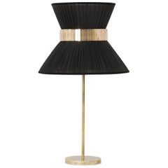 Tiffany Contemporary Table Lamp 30 Black Silk Silvered Glass Brass Canopy