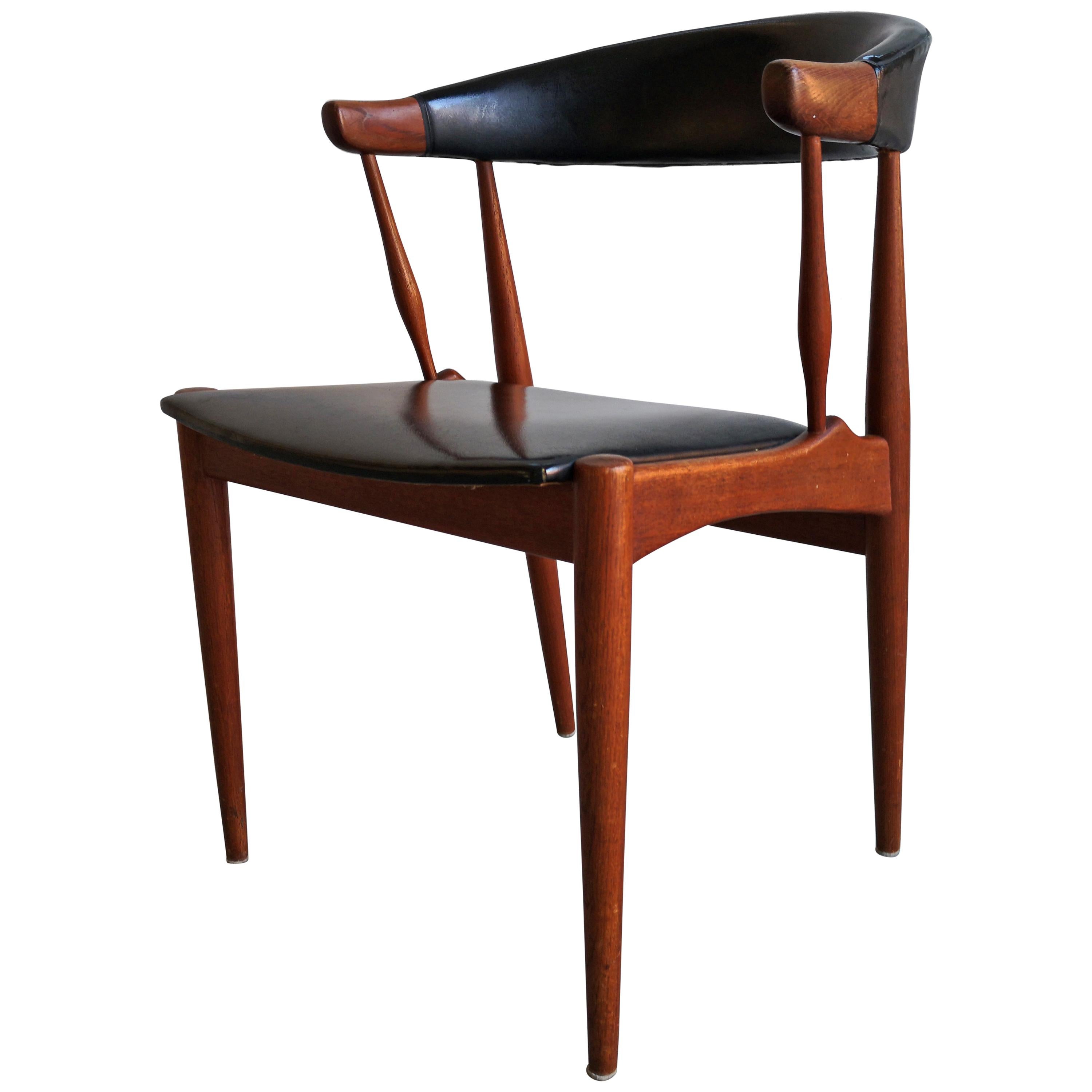 Johannes Andersen Teak Chair, Model BA113, Black Vinyl Upholstery