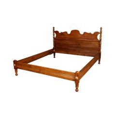 Vintage Midcentury Tyrolean Double Bed, Solid Oak Hand Carved, Wax Polished