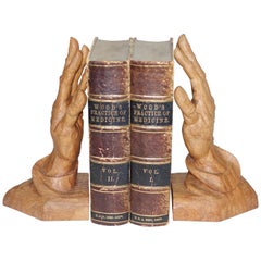 Oberammergau Pair of Carved Wooden Hand Bookends, Bavaria Post, 1940