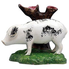 Antique Pottery Figure of a Pig Portobello Pottery, Scotland, Early 19th Century