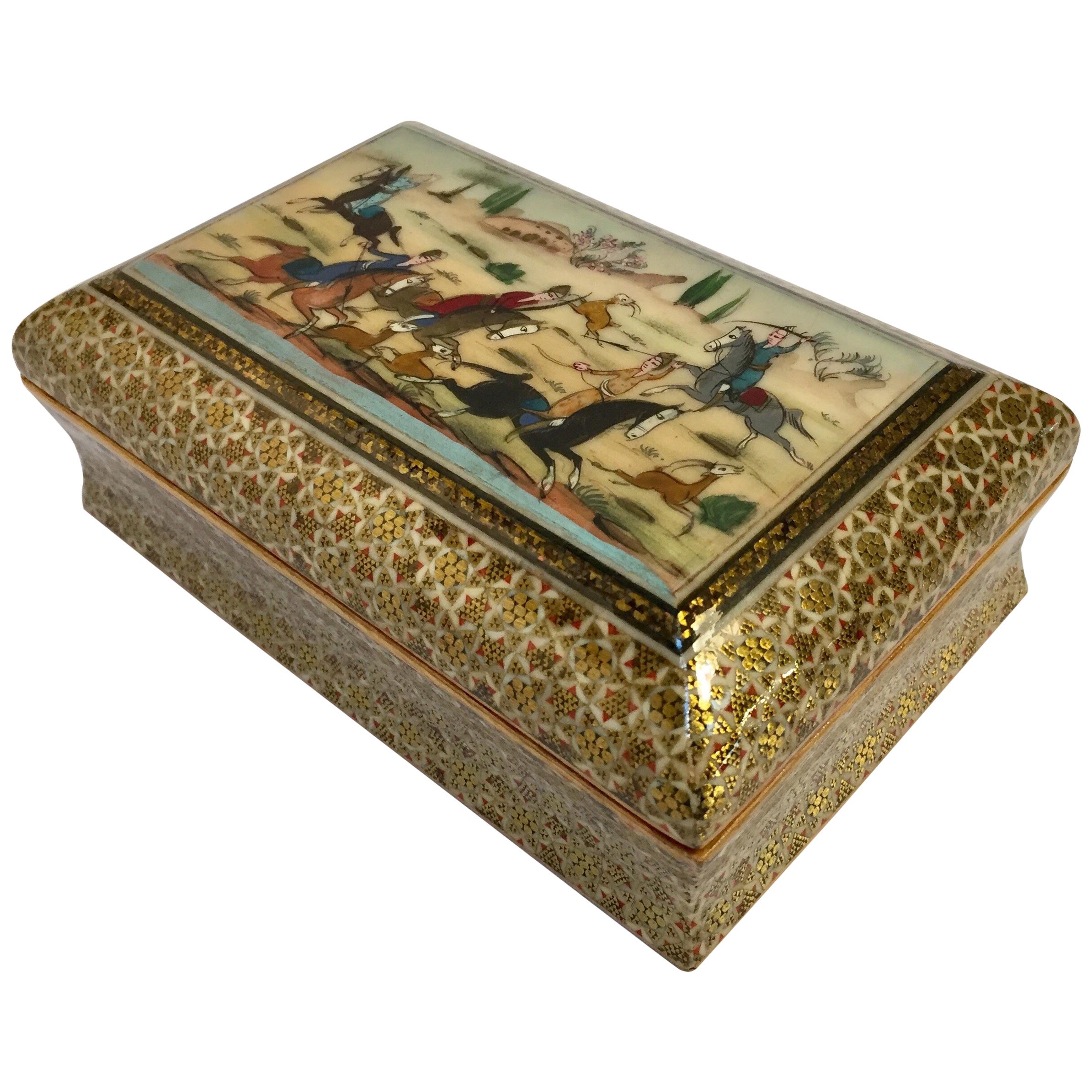 Micro Mosaic Indo Persian Inlaid Jewelry Trinket Box