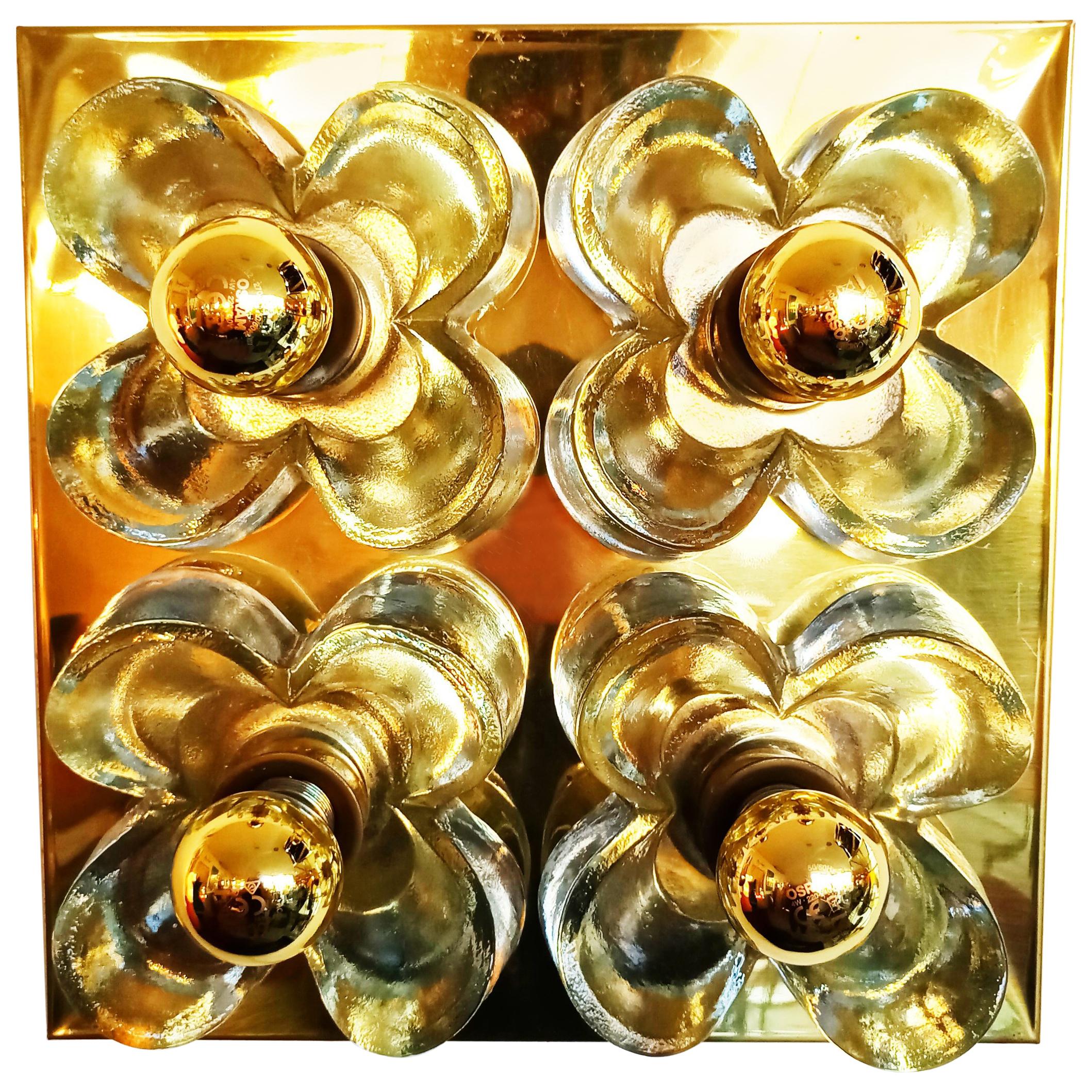 Simon and Schelle Flower Wall Lights Sconce Brass and Glass by Sische, 1960s