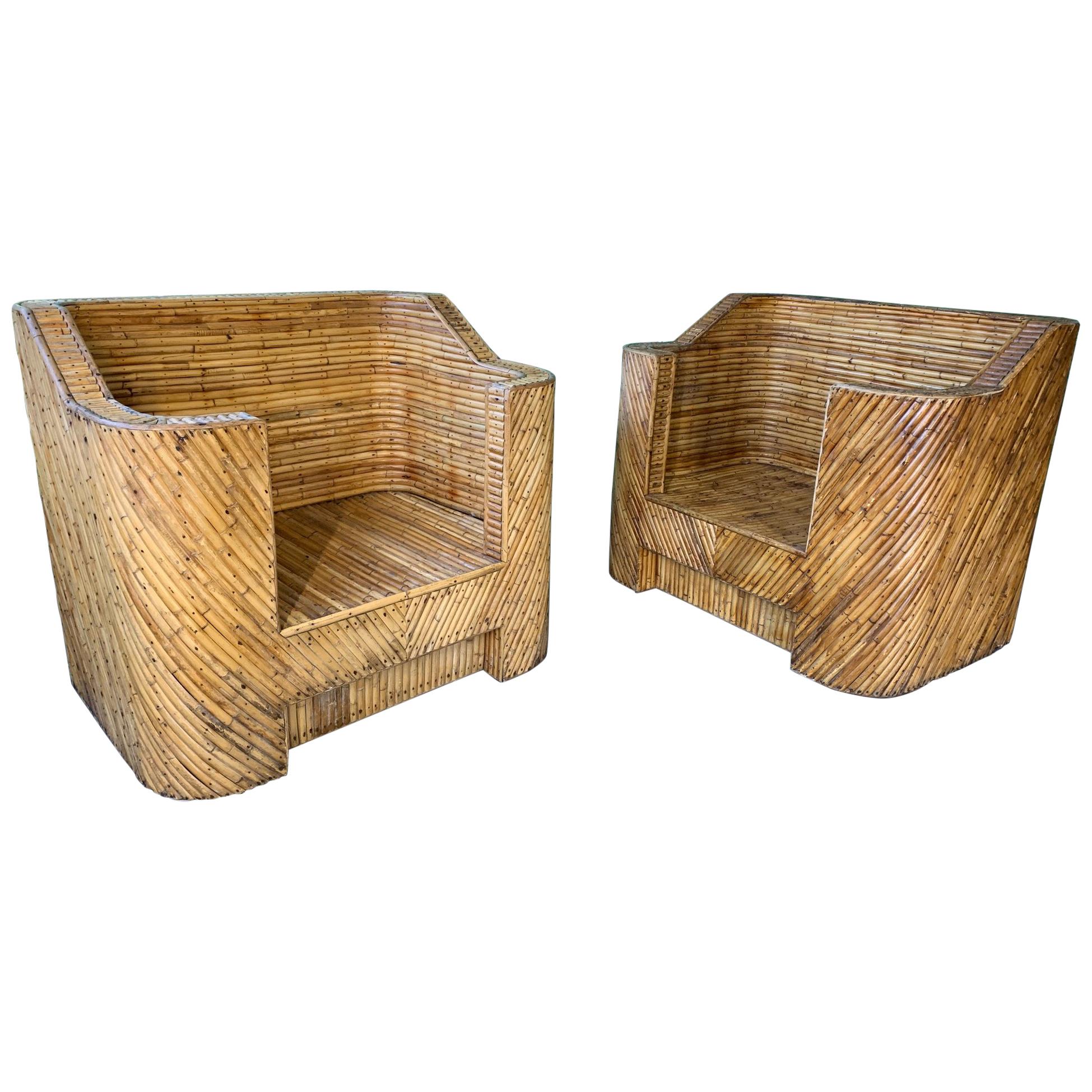 Split Reed Bamboo Club Chairs