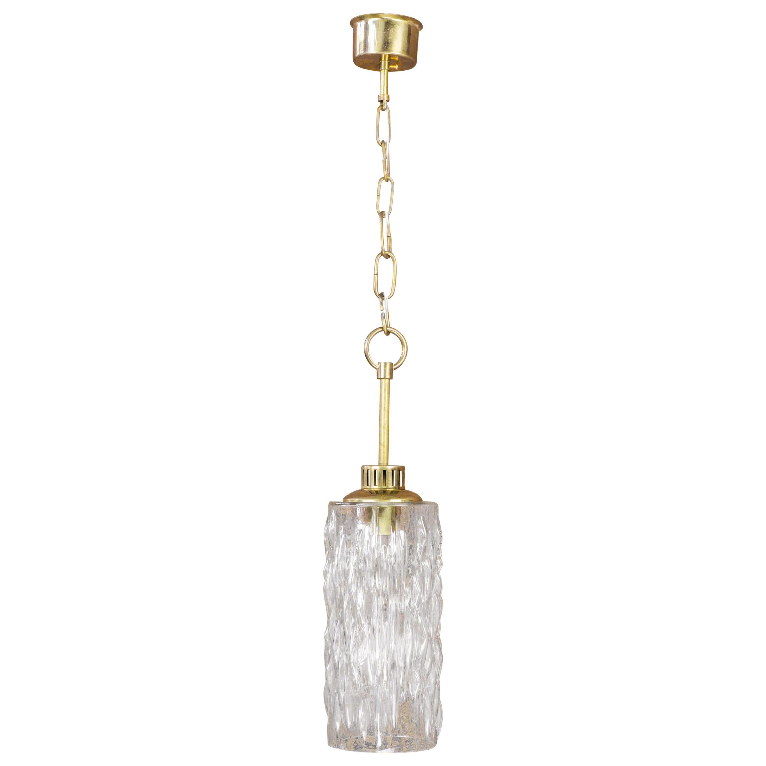 French 1960s Glass and Brass Hanging Pendant