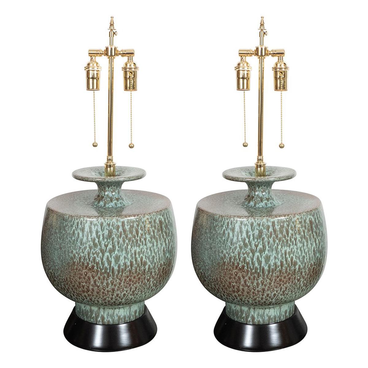 Pair of Mottled Ceramic Table Lamps