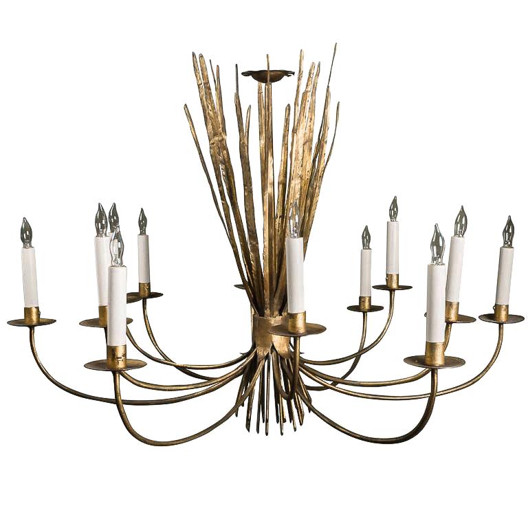 Spanish 1940s Gilt Metal Chandelier with 12 Arms