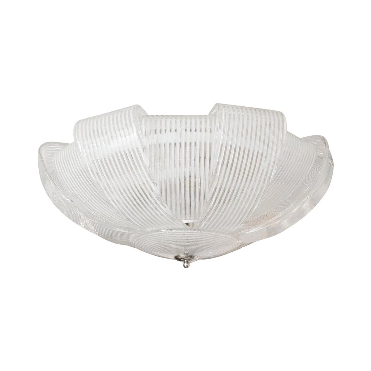 Curved and Striped Glass Ceiling Fixture For Sale